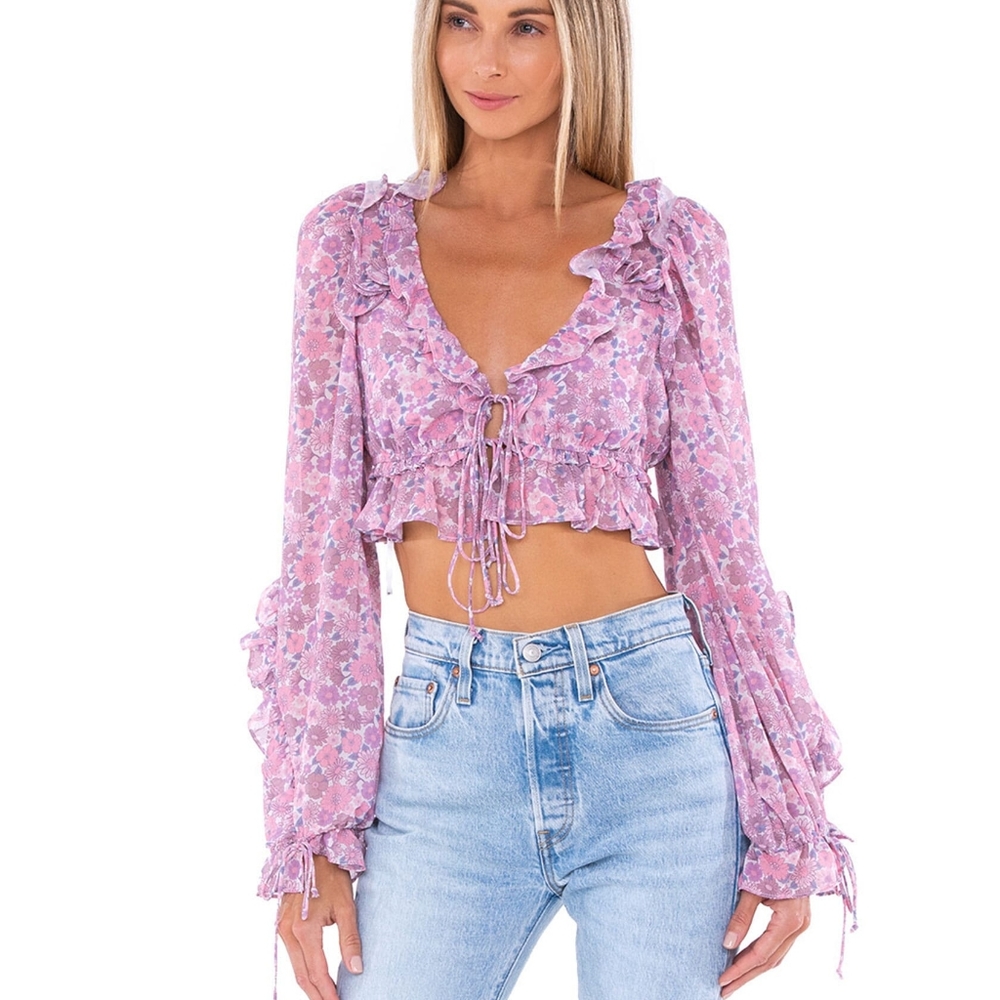 For Love & Lemons Simona Top pink floral